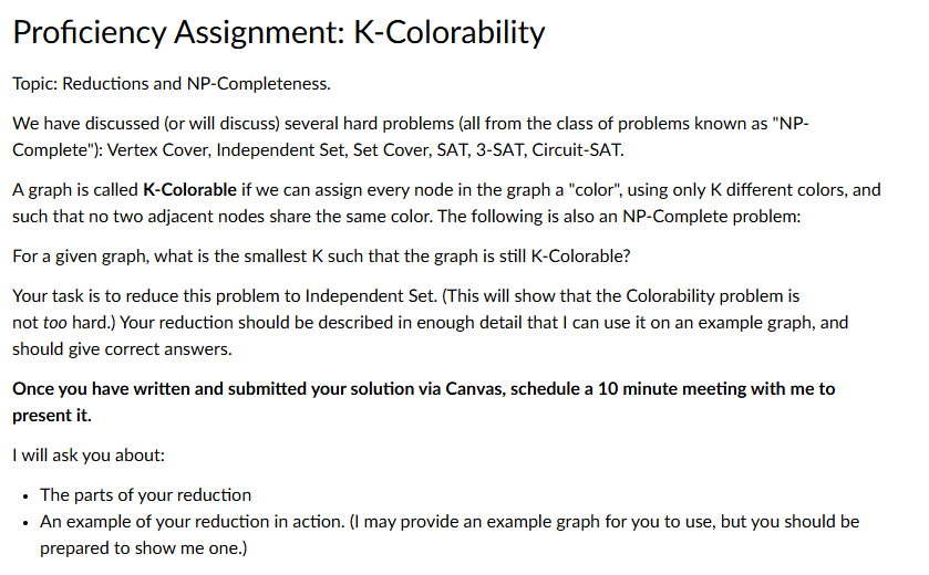 Proficiency Assignment: K - Colorability Topic: