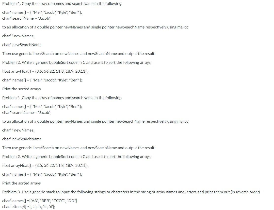Problem 1 . Copy the array of names and