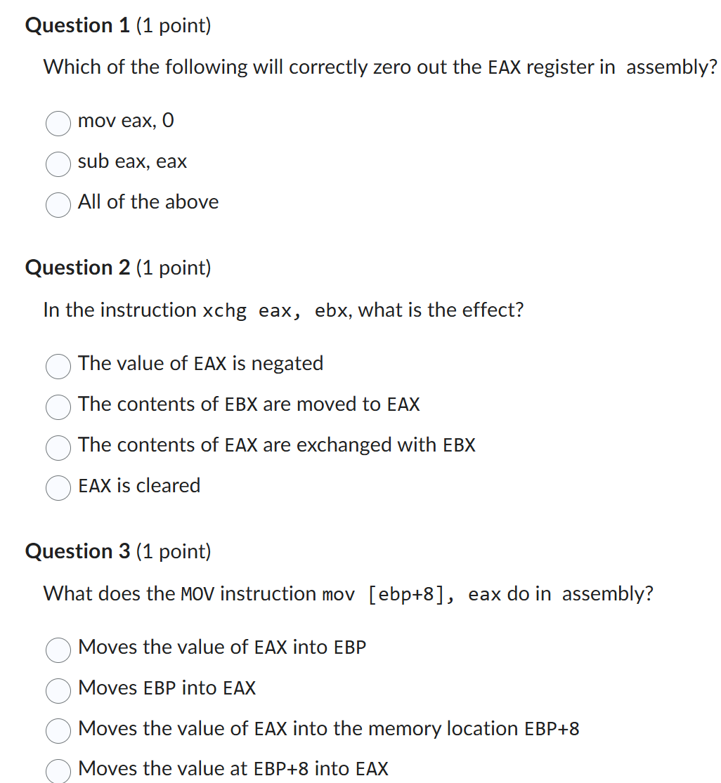 Question 1 ( 1 point ) Which of the following