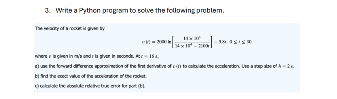 Write a Python program to solve the following
