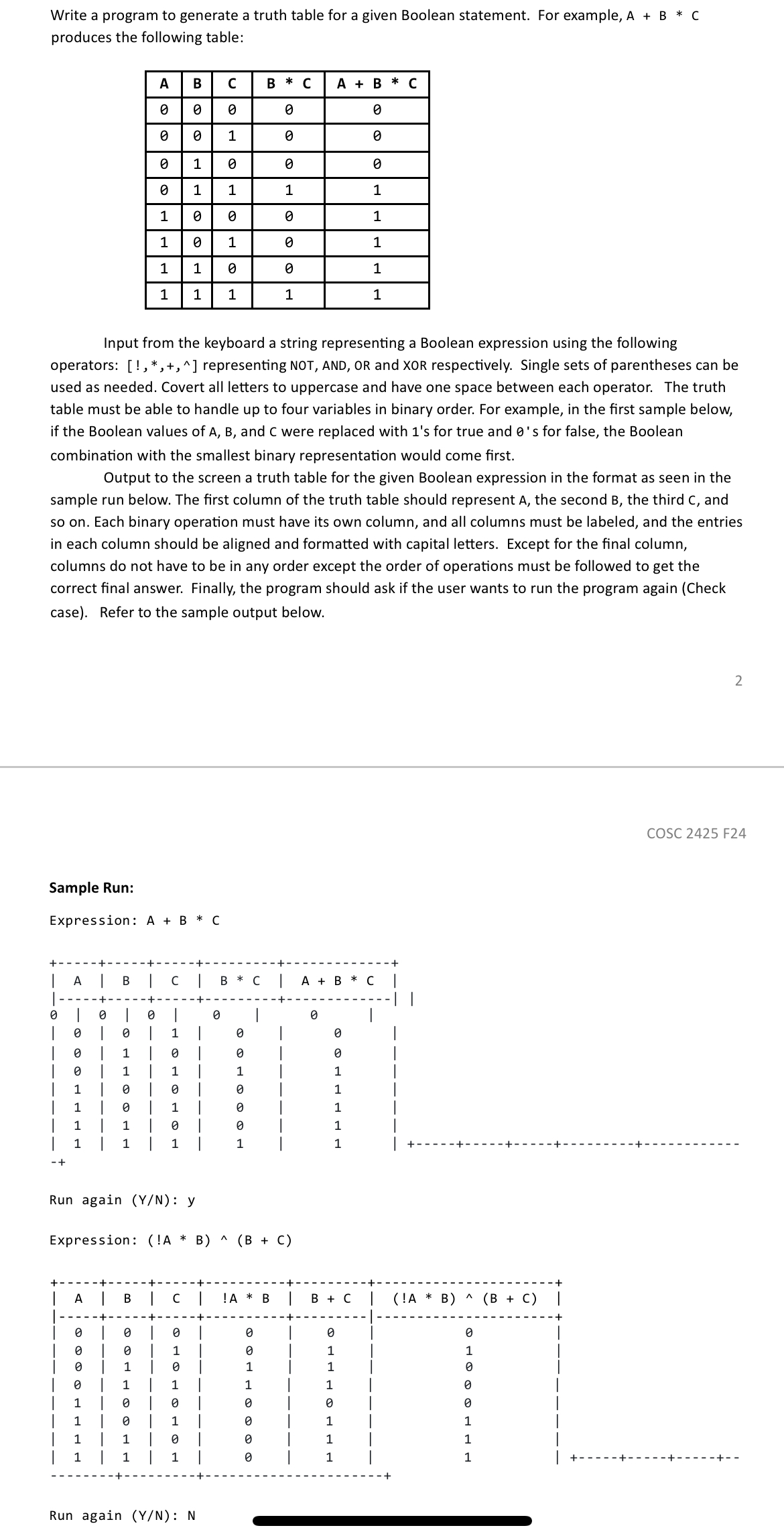 In C + + plz Write a program to generate a truth