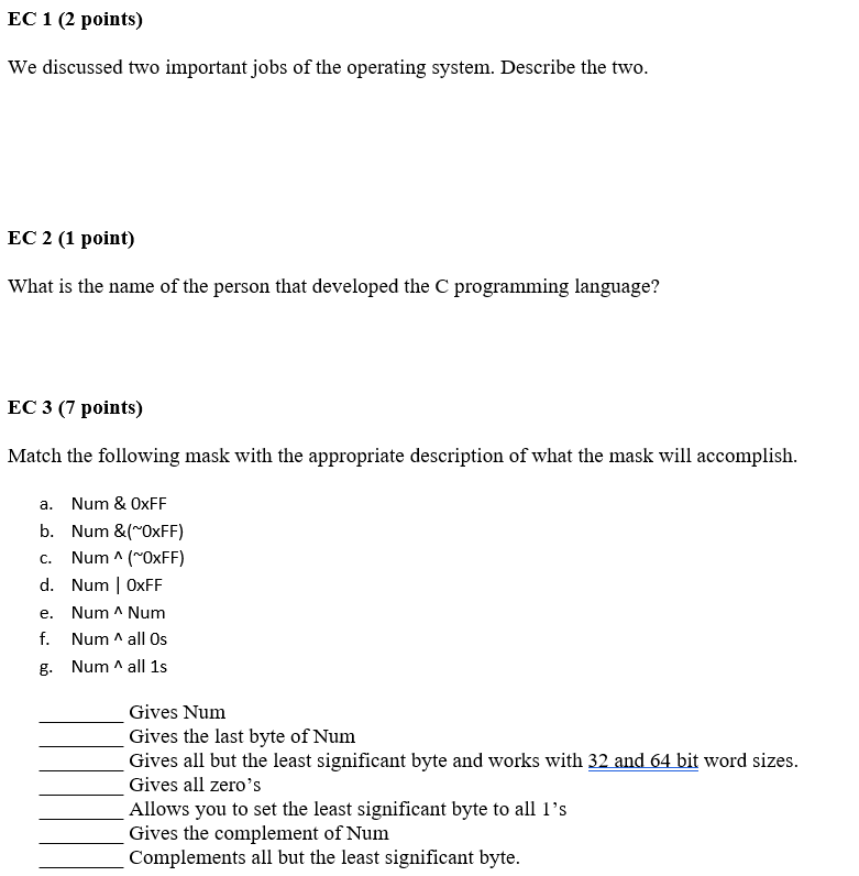 EC 1 ( 2 points ) We discussed two important jobs