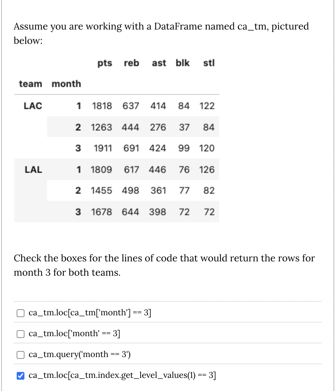 Assume you are working with a DataFrame named ca