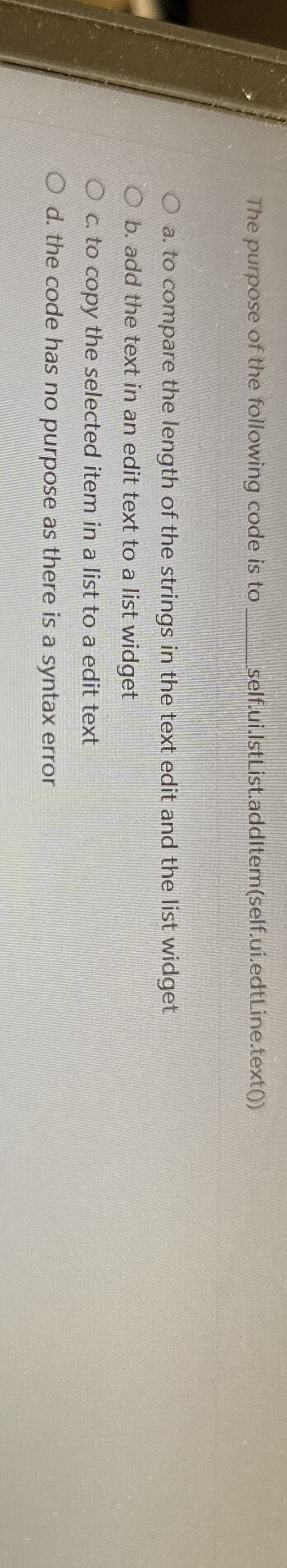 The purpose of the following code is to q ,