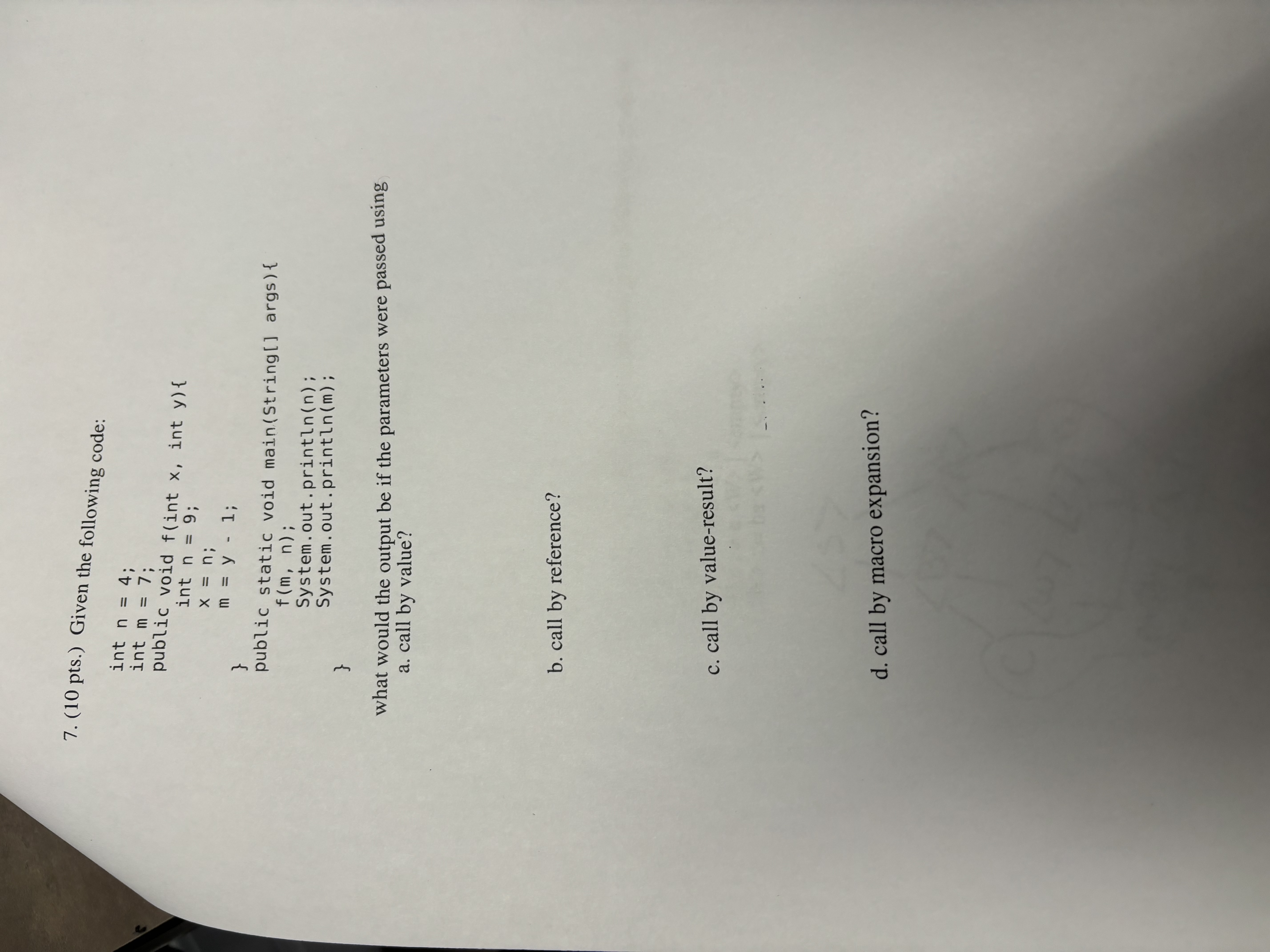 7 . ( 1 0 pts . ) Given the following code: ` ` `
