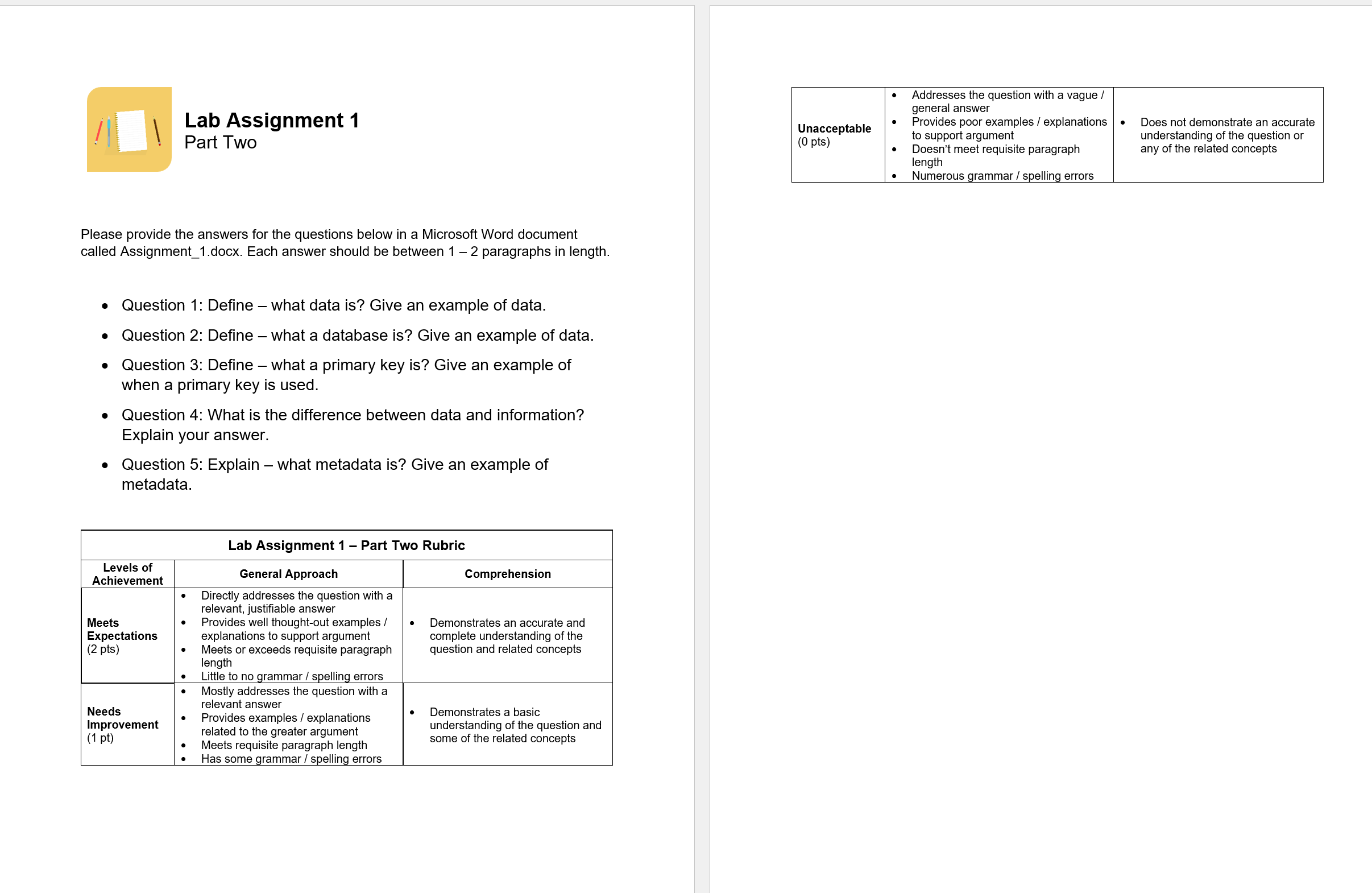 Lab Assignment 1 Part Two Please provide the