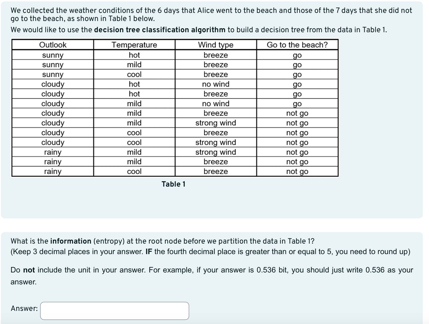 What is the information ( entropy ) at the root