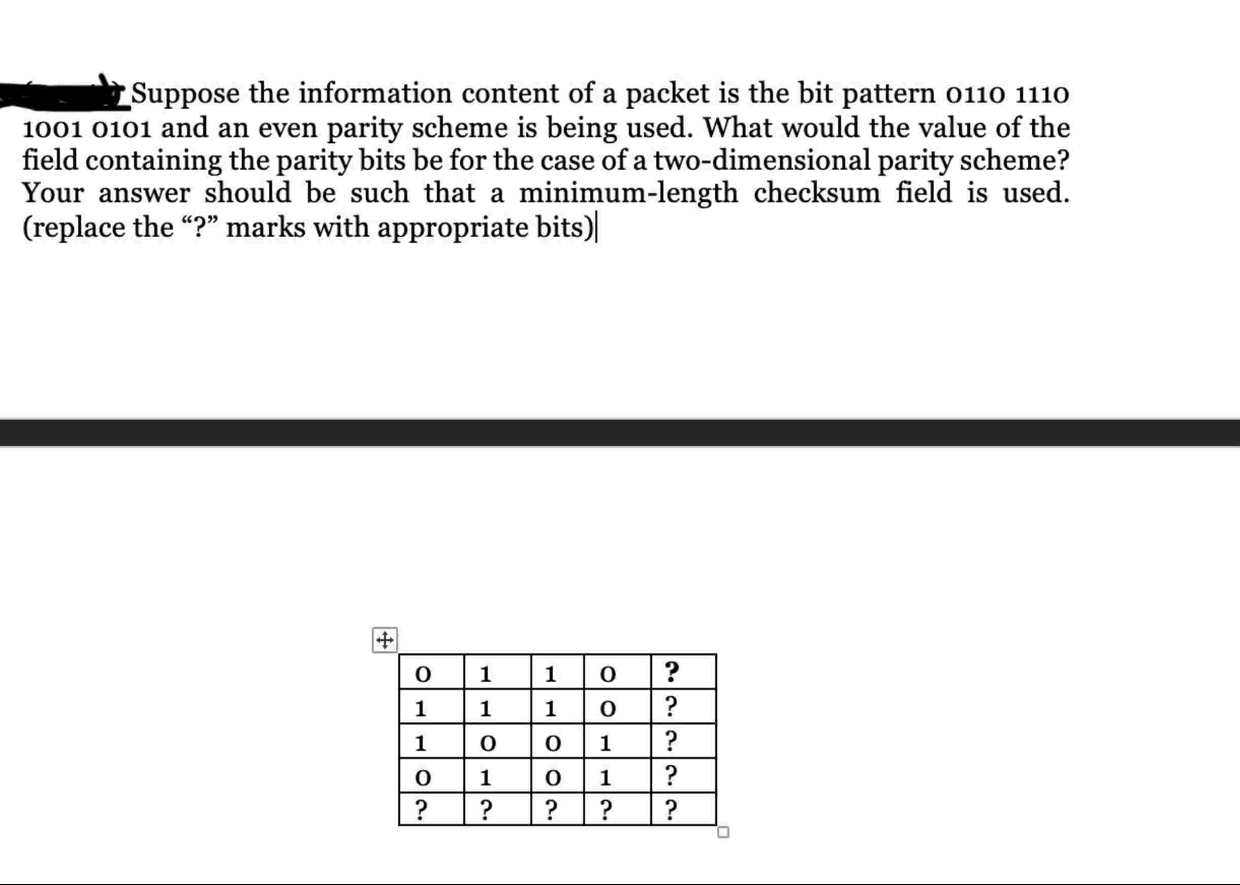 Suppose the information content of a packet is