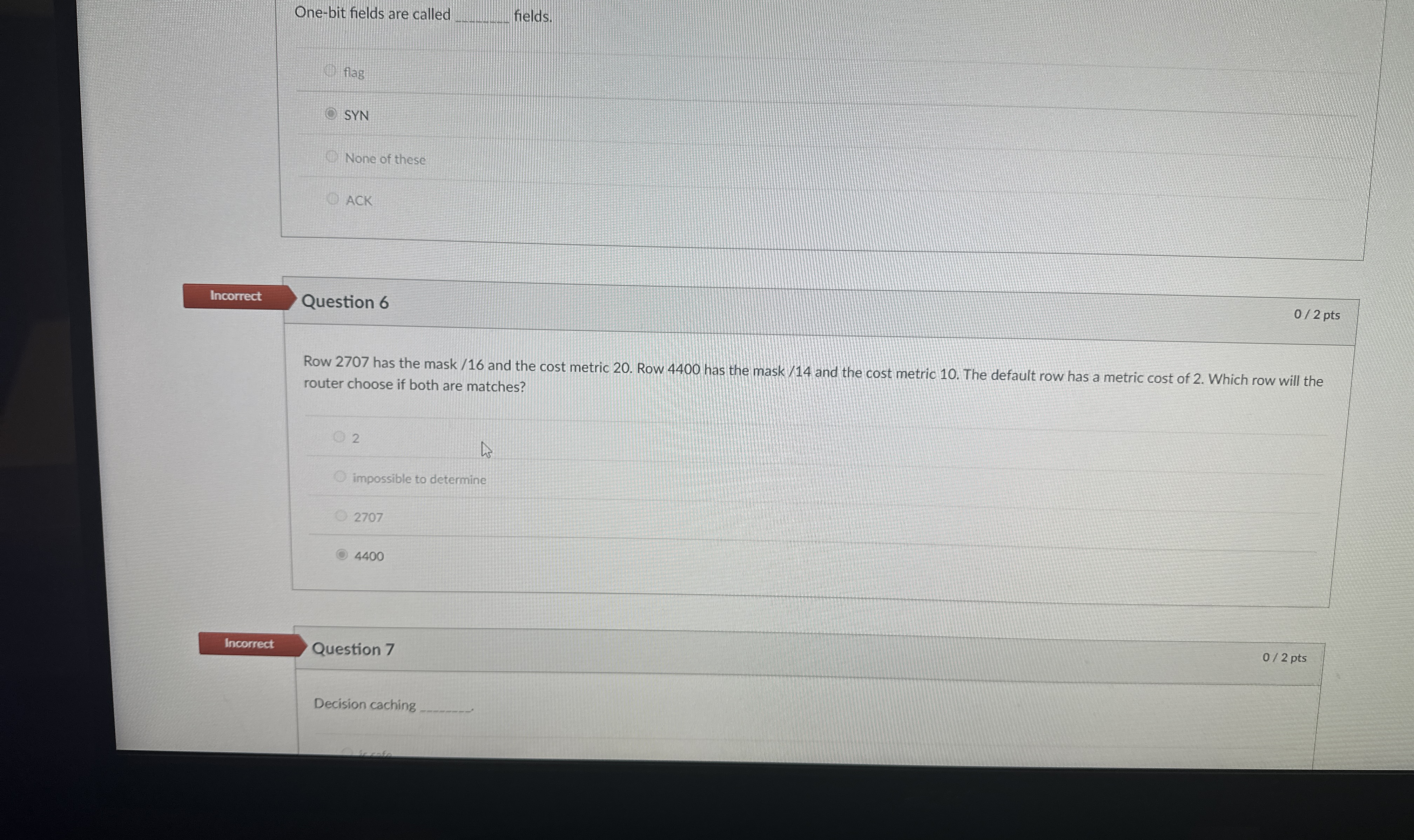 Question: Decision caching reduces routing