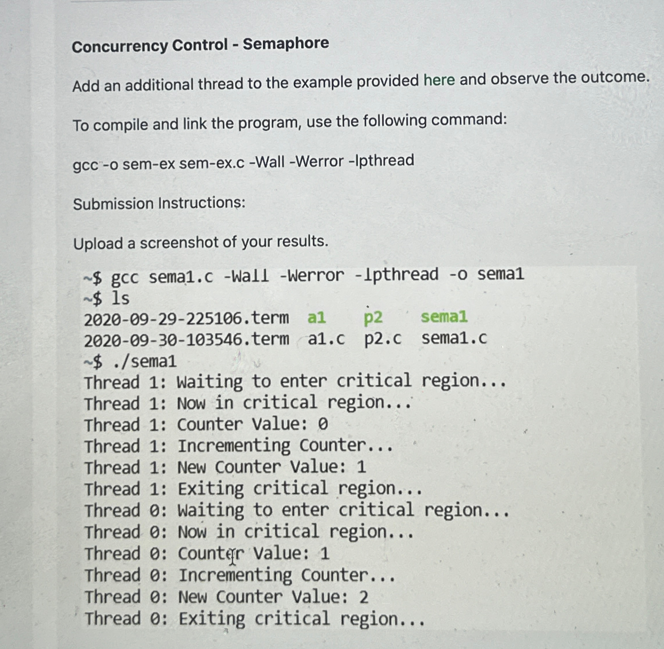 $ gcc sema 1 . c - Wall - Werror - Ipthread - o