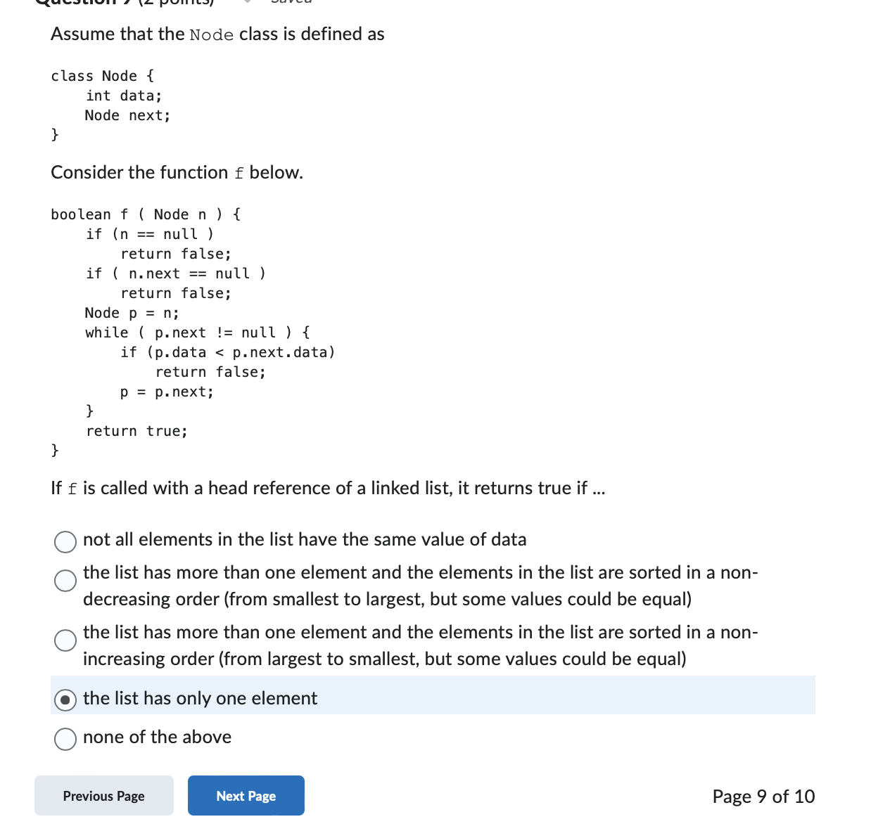Assume that the Node class is defined as ` ` `