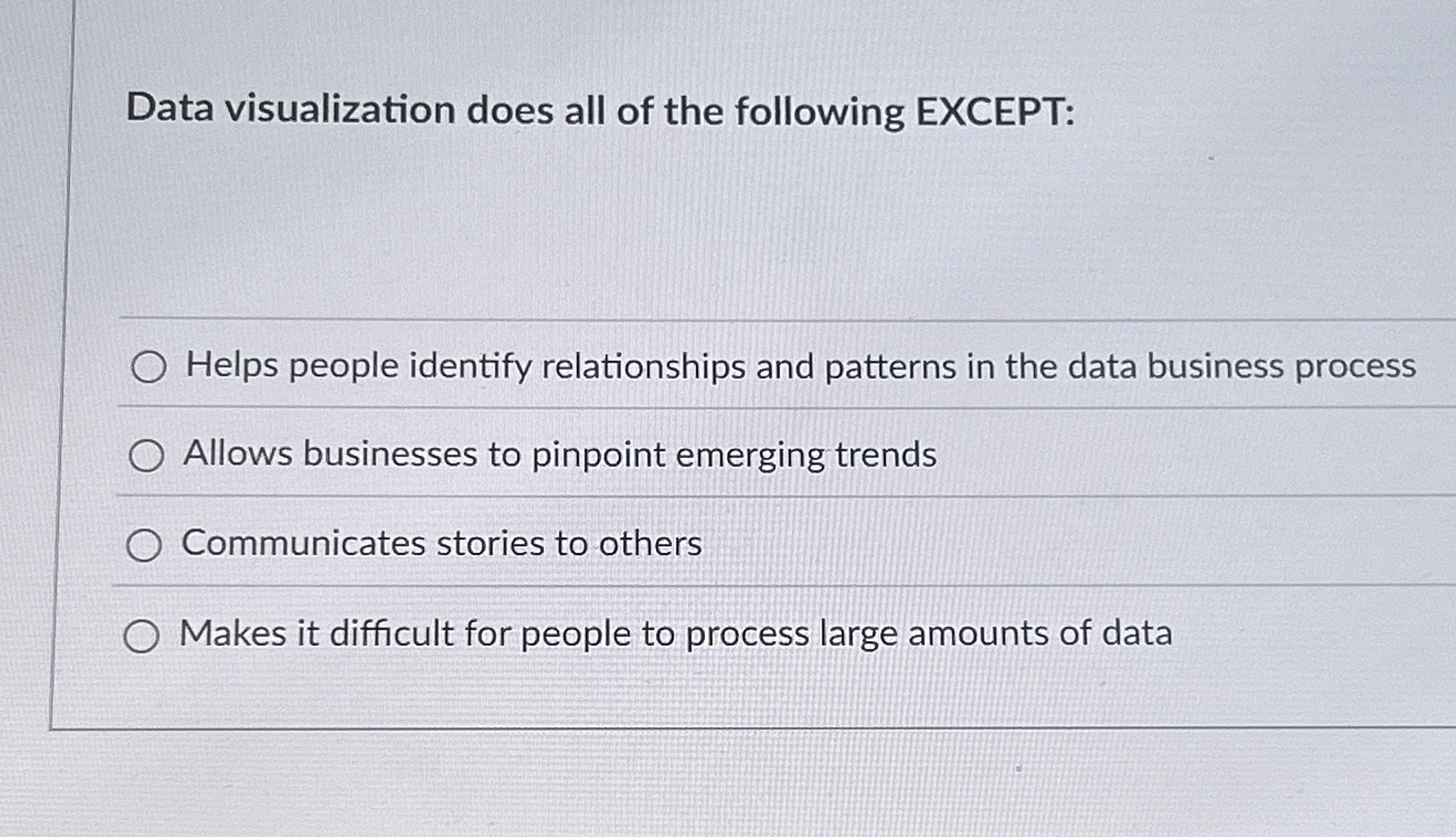 Data visualization does all of the following
