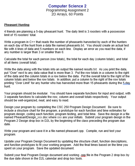 Programming Assignment 2 2 D Arrays, 6 0 Points