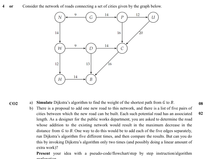 CO 2 a ) Simulate Dijkstra's algorithm to find