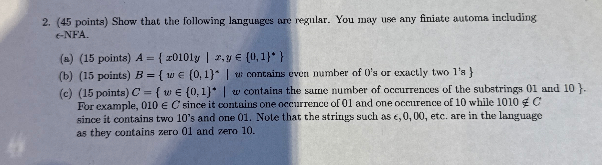 ( 4 5 points ) Show that the following languages