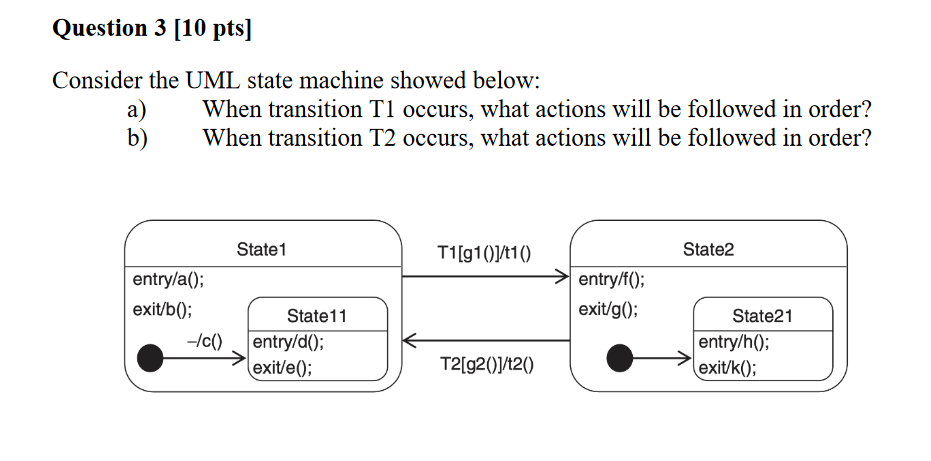 Question 3 [ 1 0 pts ] Consider the UML state
