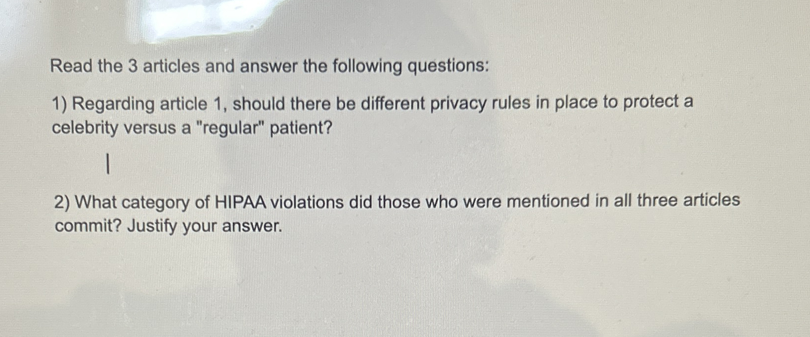 Read the 3 articles and answer the following