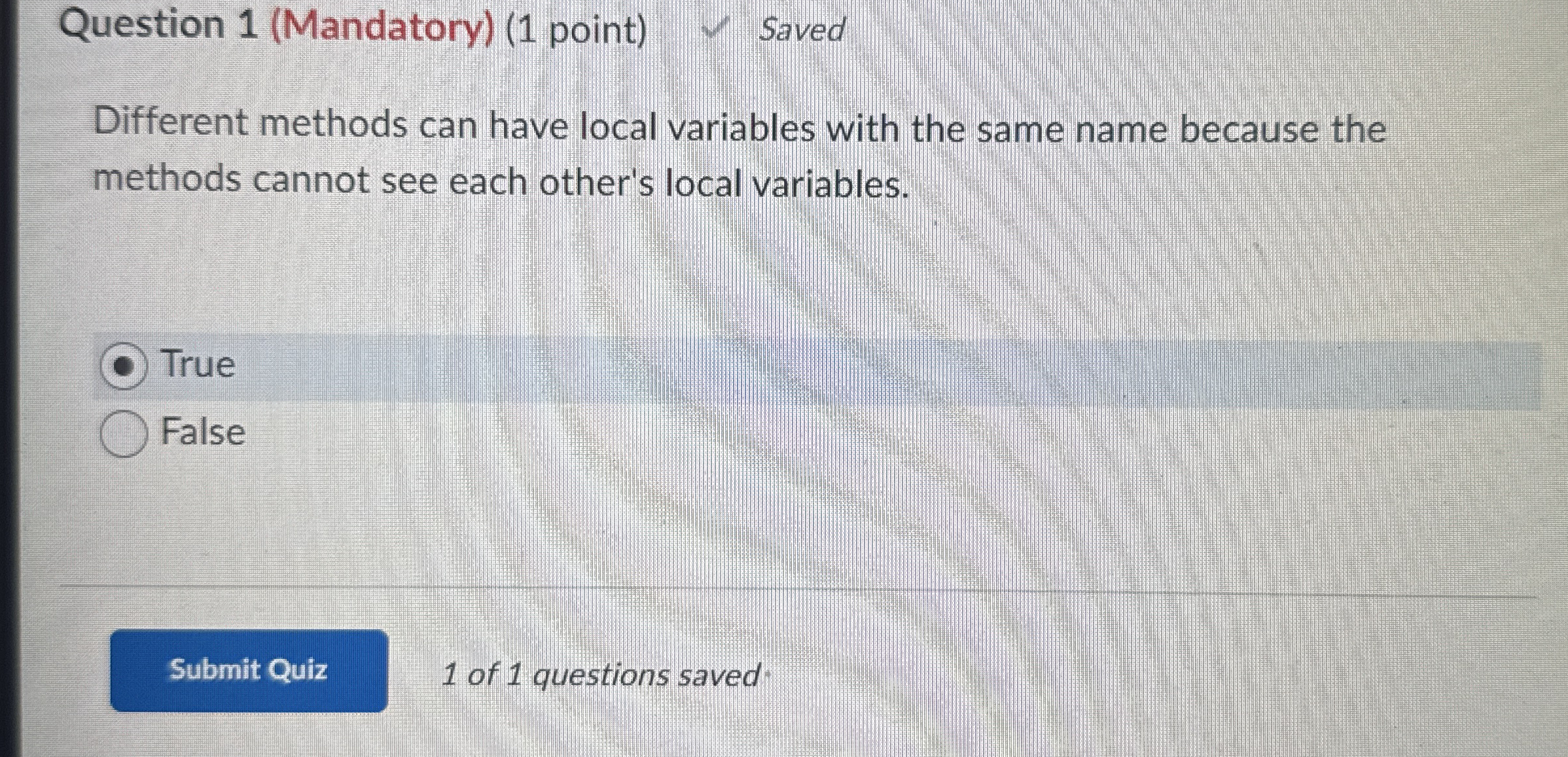 Question 1 ( Mandatory ) ( 1 point ) Saved
