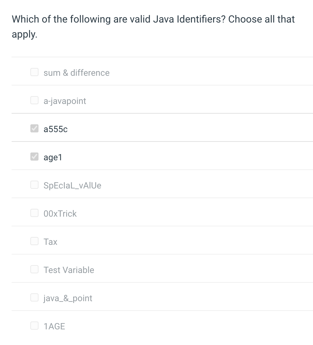 Which of the following are valid Java