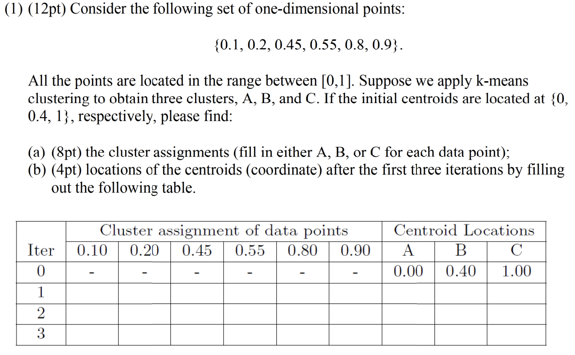 ( 1 ) ( 1 2 pt ) Consider the following set of