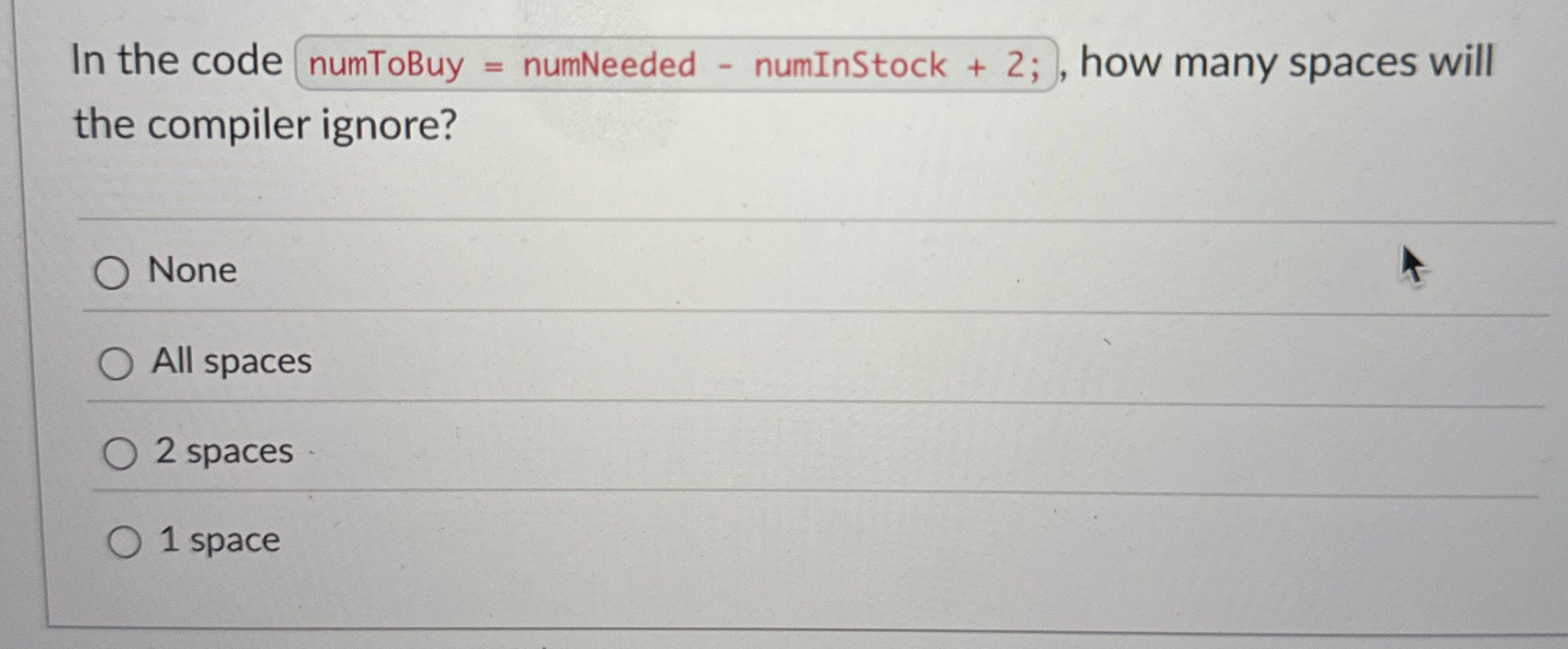 In the code numToBuy = numNeeded - numInStock + 2