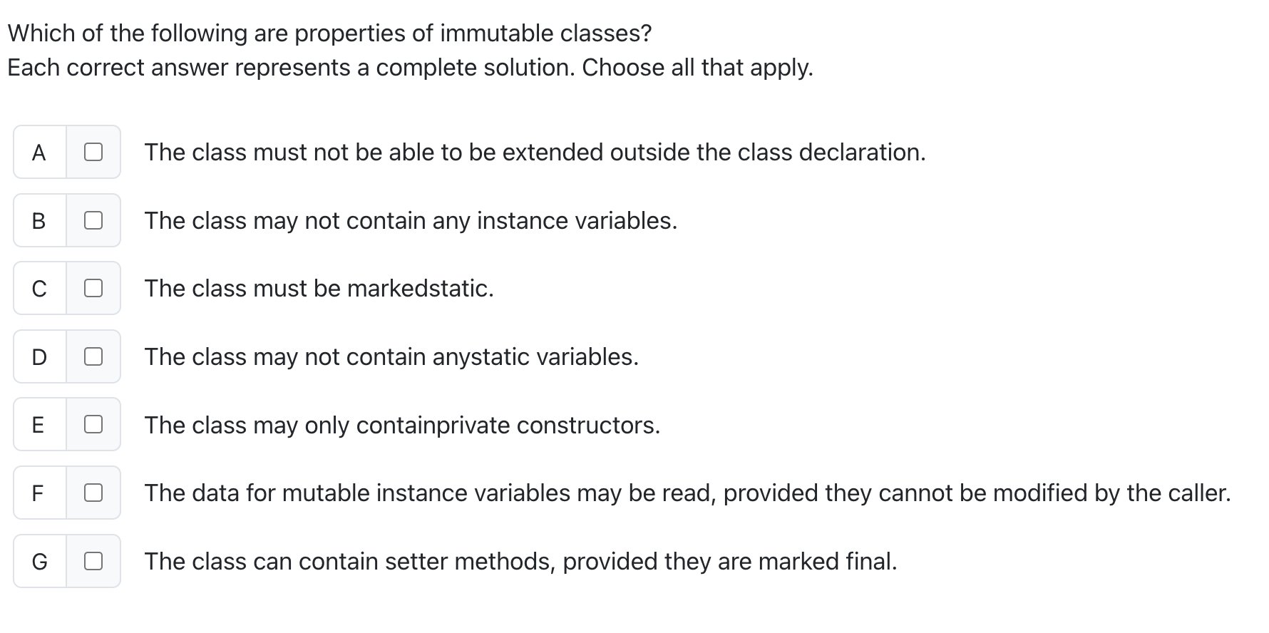 Which of the following are properties of