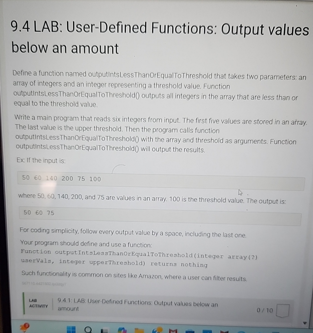 9 . 4 LAB: User - Defined Functions: Output