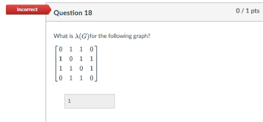 Question 1 8 What is \ lambda ( G ) for the