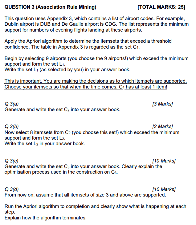 QUESTION 3 ( Association Rule Mining ) [ TOTAL