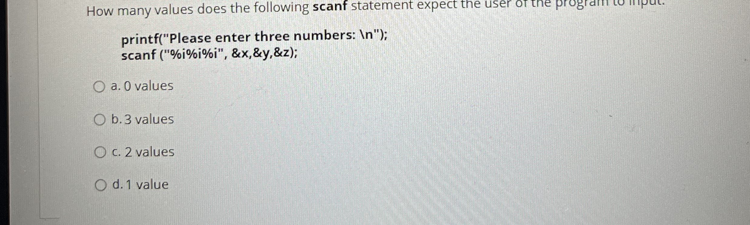 How many values does the following scanf