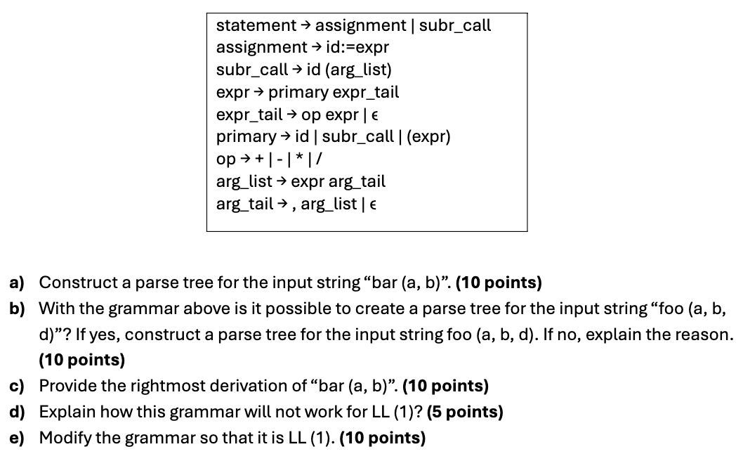 ` ` ` statement - > assignment | subr _ call