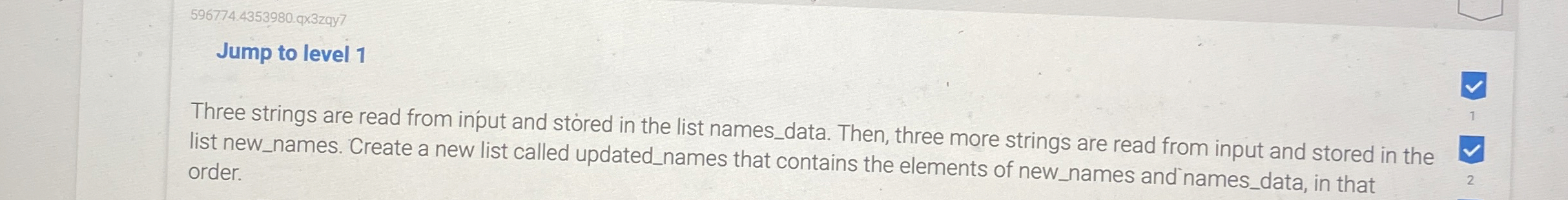 Three strings are read from input and stored in
