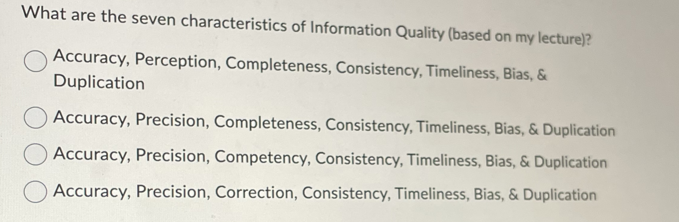 What are the seven characteristics of Information