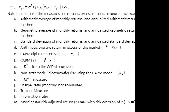Note that some of the measures use returns,