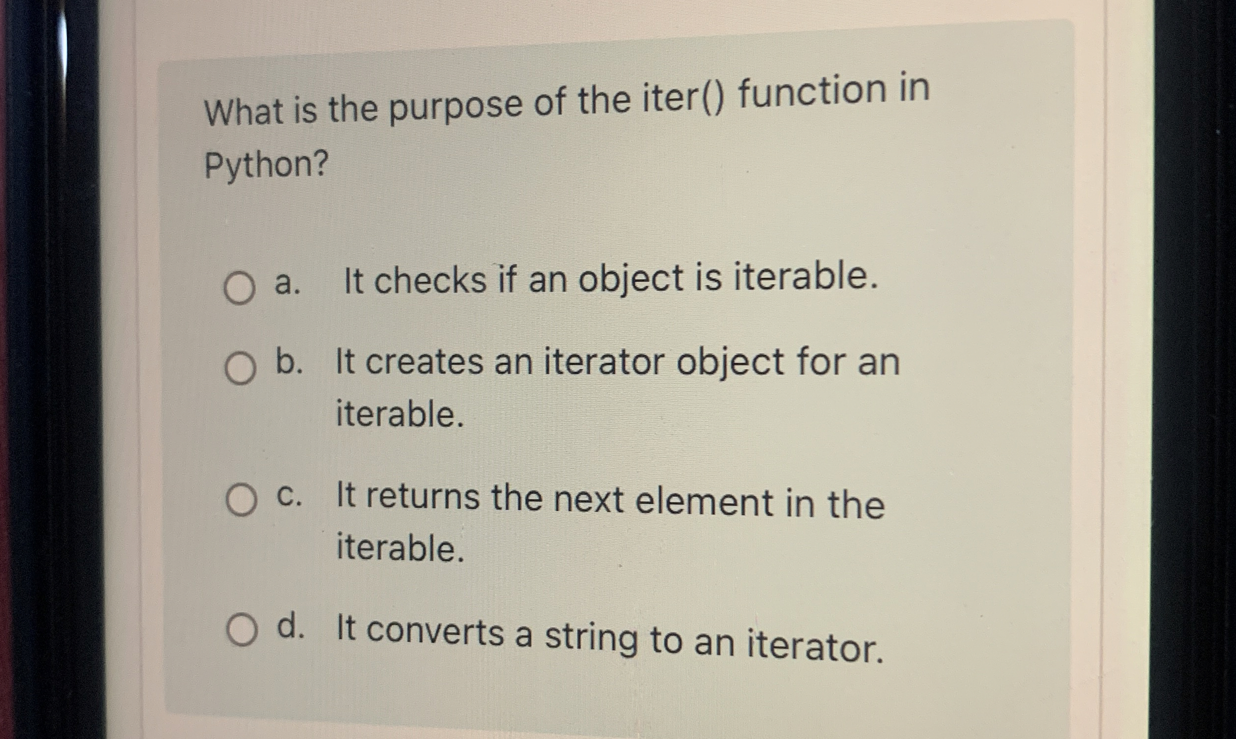 What is the purpose of the iter ( ) function in