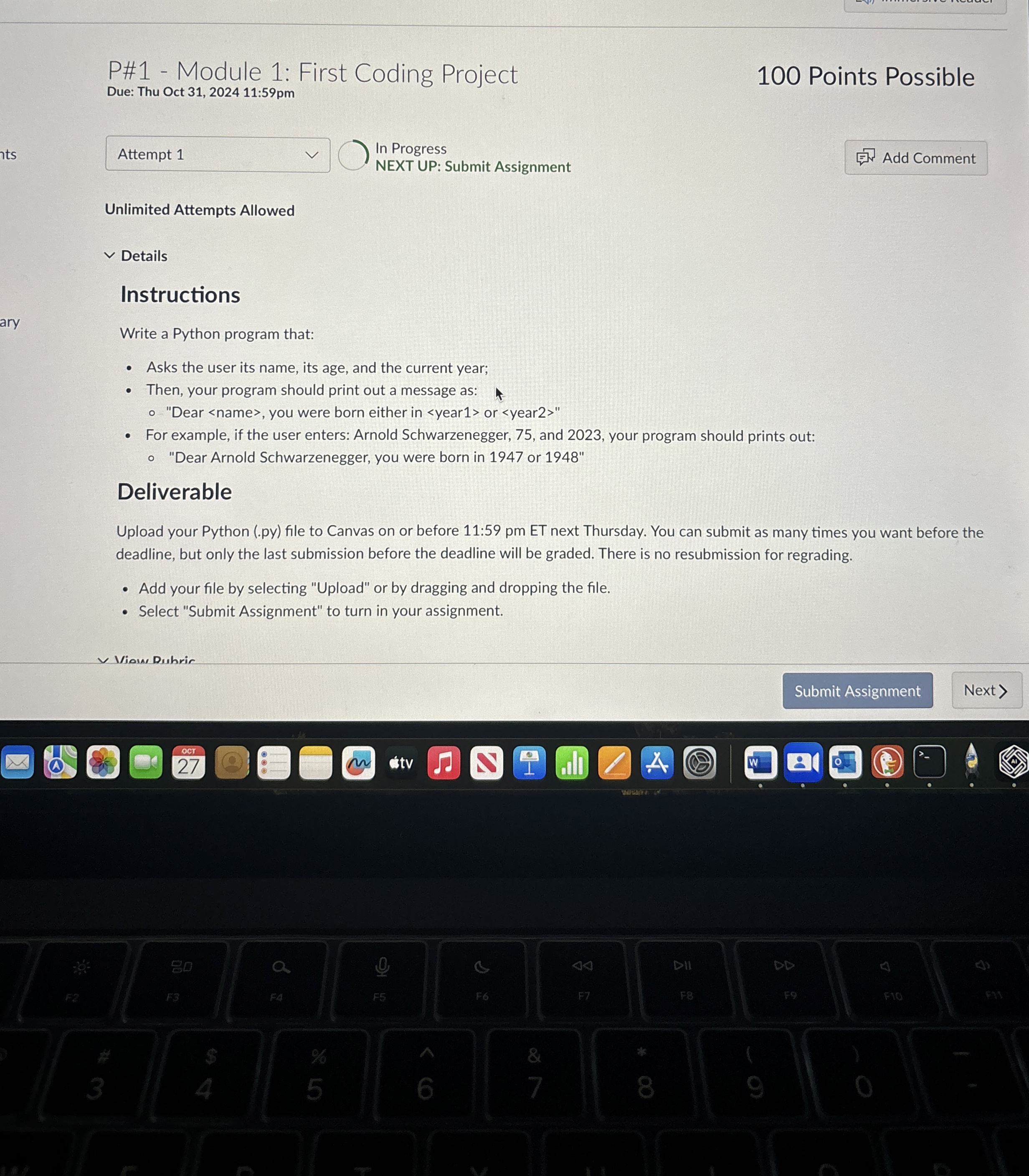 P# 1 - Module 1 : First Coding Project Due: Thu