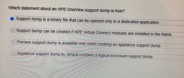 Which statement about an HPE OneView support dump