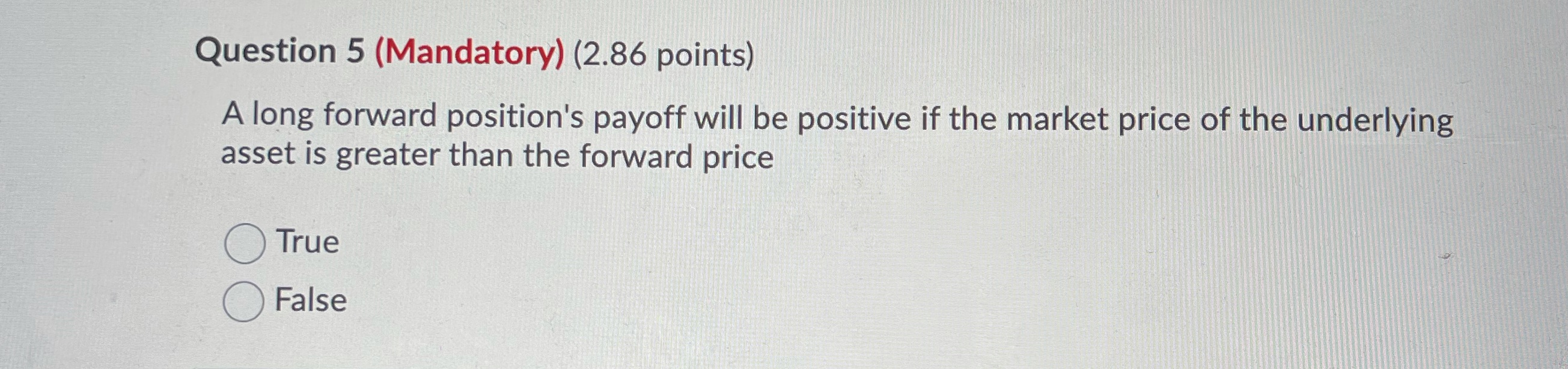 Question 5 (Mandatory) (2.86 points) A long