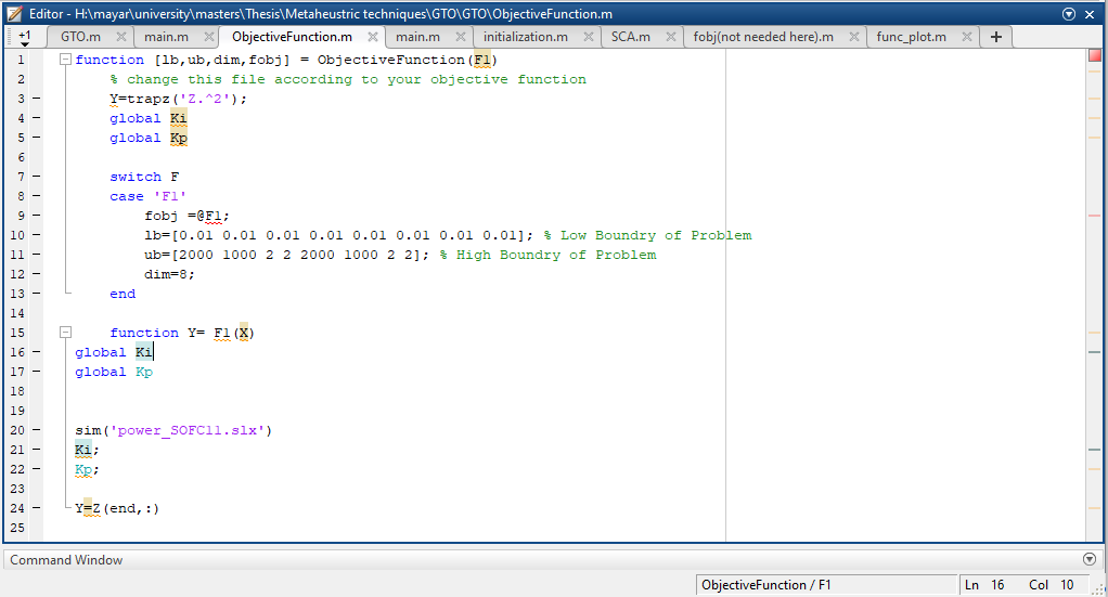 ` ` ` GTO.m main.m & ObjectiveFunction.m ` ` `