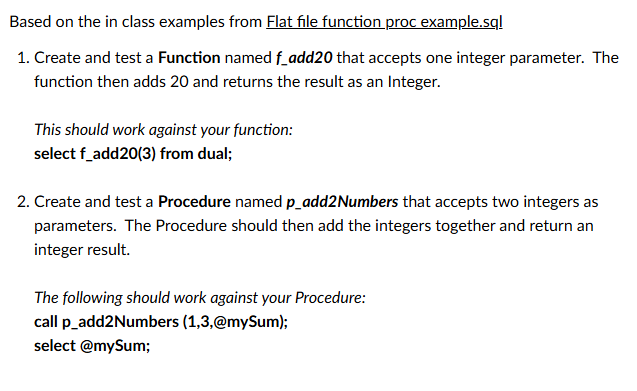 Based on the in class examples from Flat file