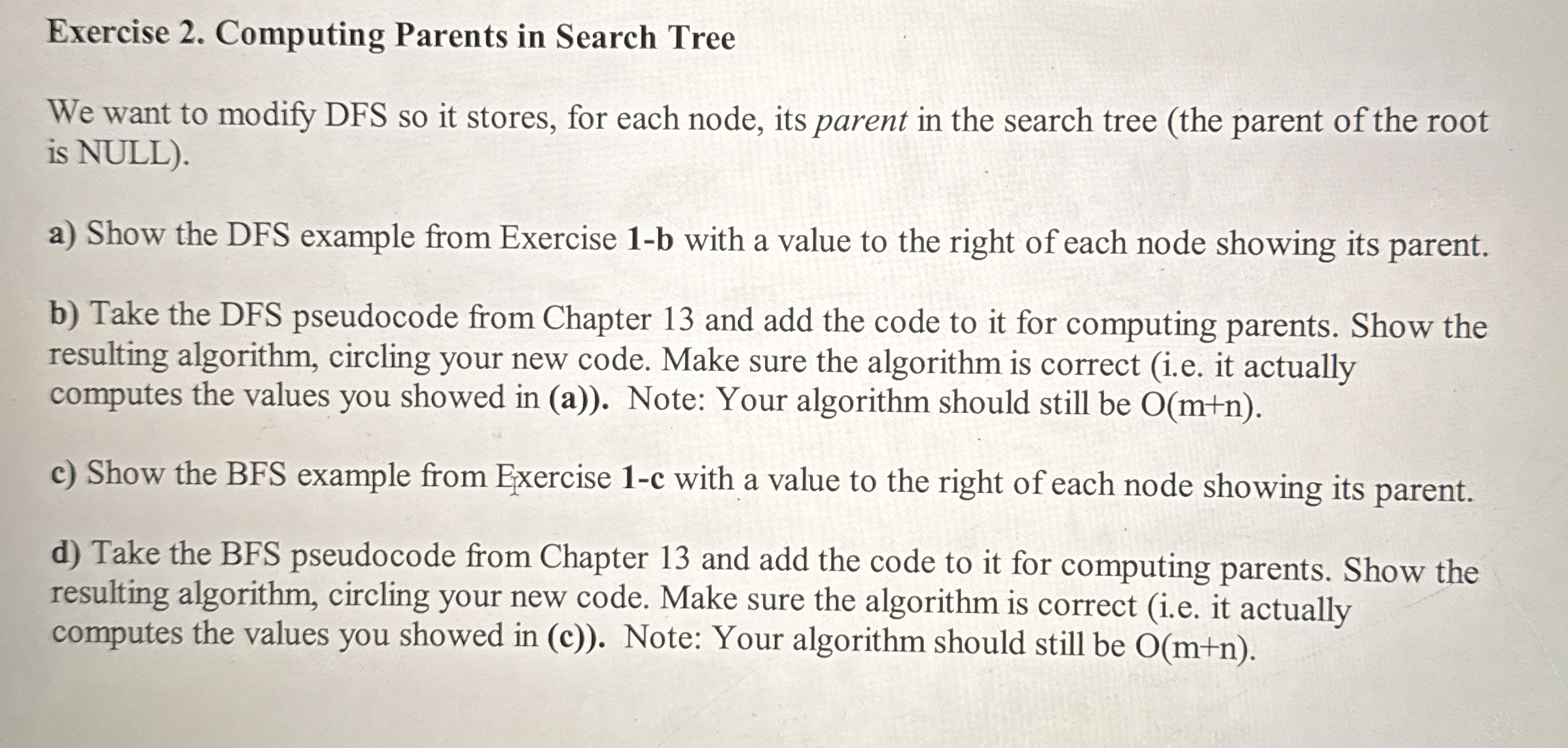 Exercise 2 . Computing Parents in Search Tree We