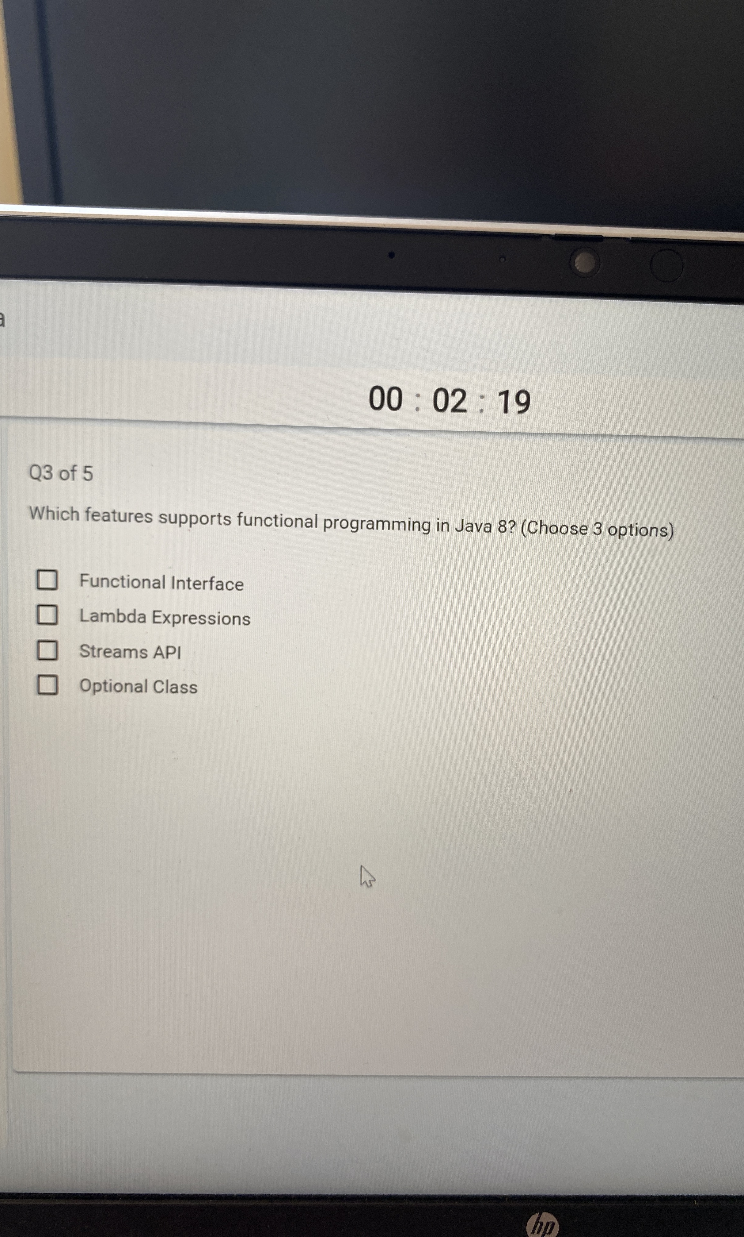 0 0 : 0 2 : 1 9 Q 3 of 5 Which features supports