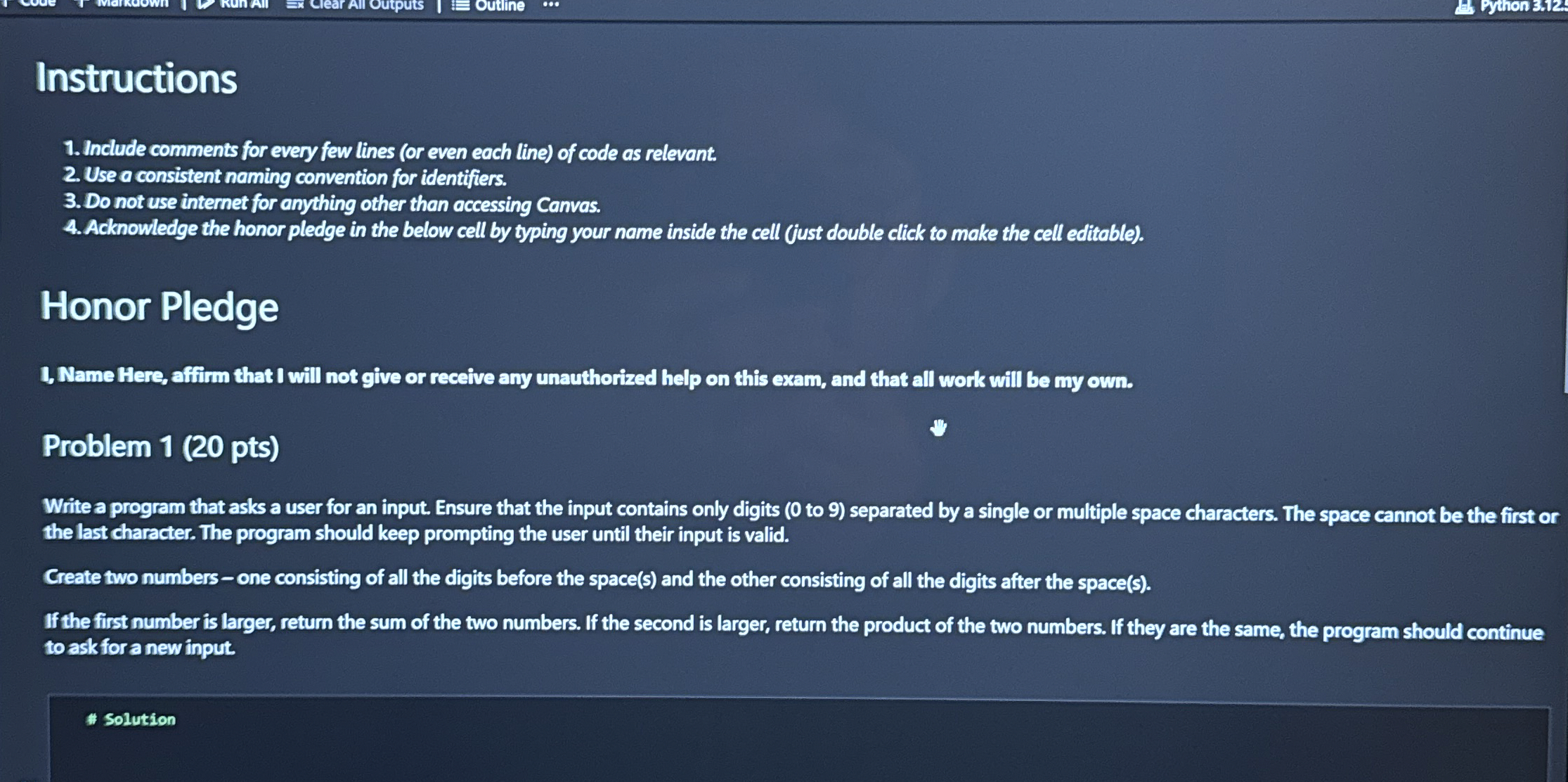 Instructions Include comments for every few lines