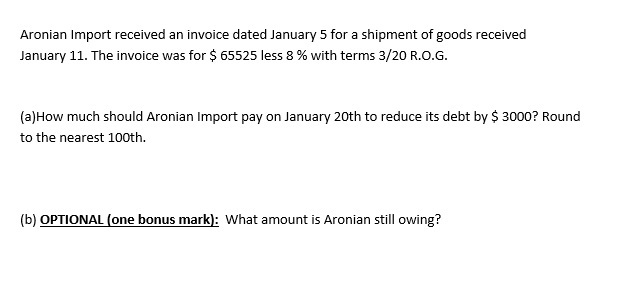 Aronian Import received an invoice dated January