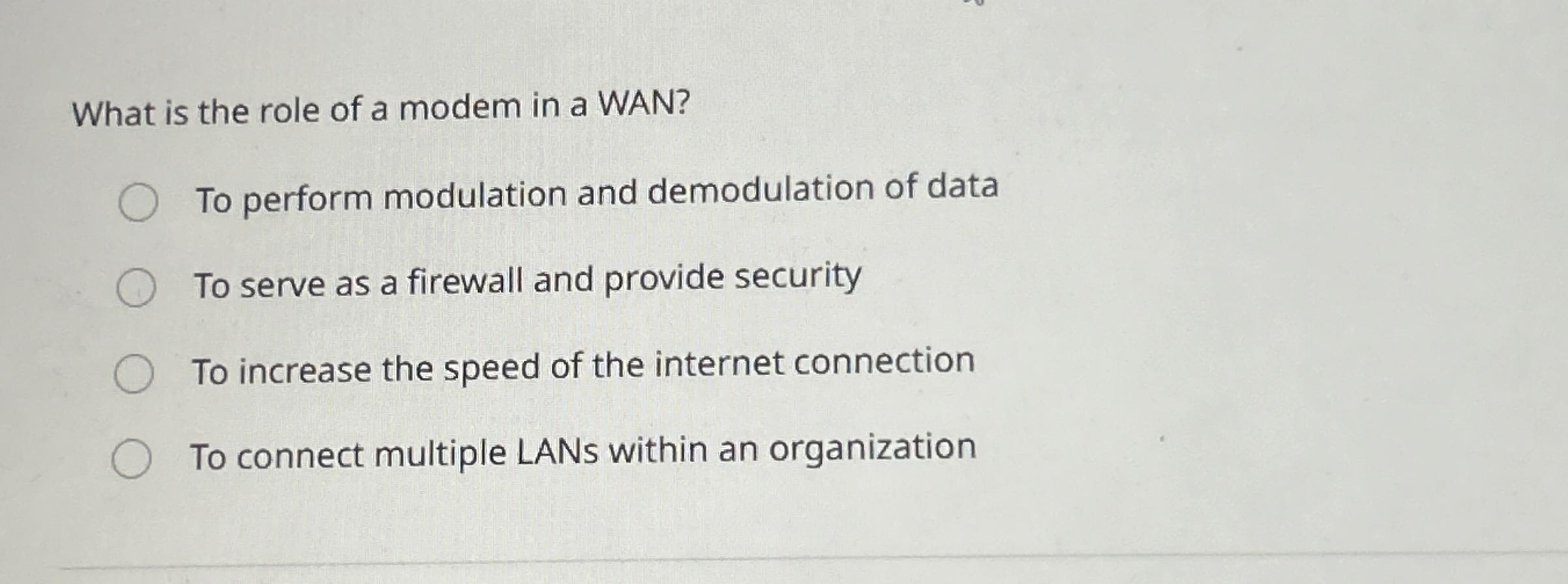 What is the role of a modem in a WAN? To perform