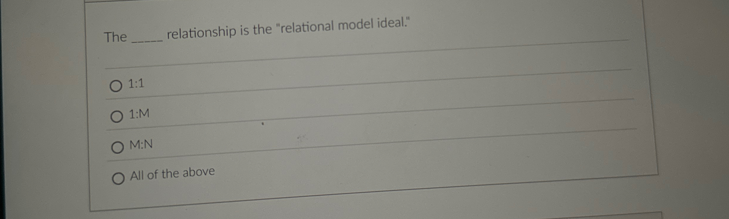 The _ relationship is the "relational model