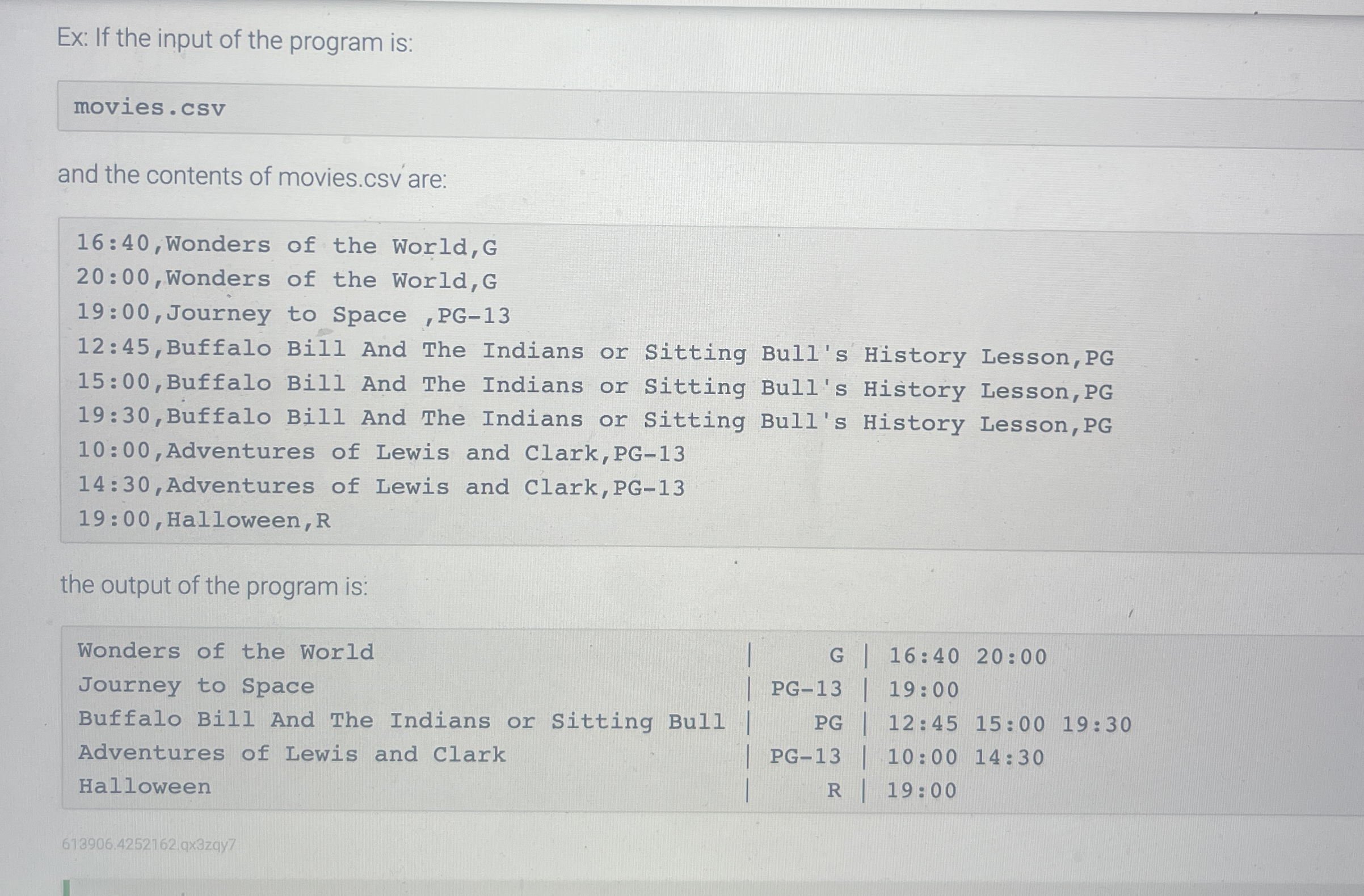 Ex: If the input of the program is: movies.csv