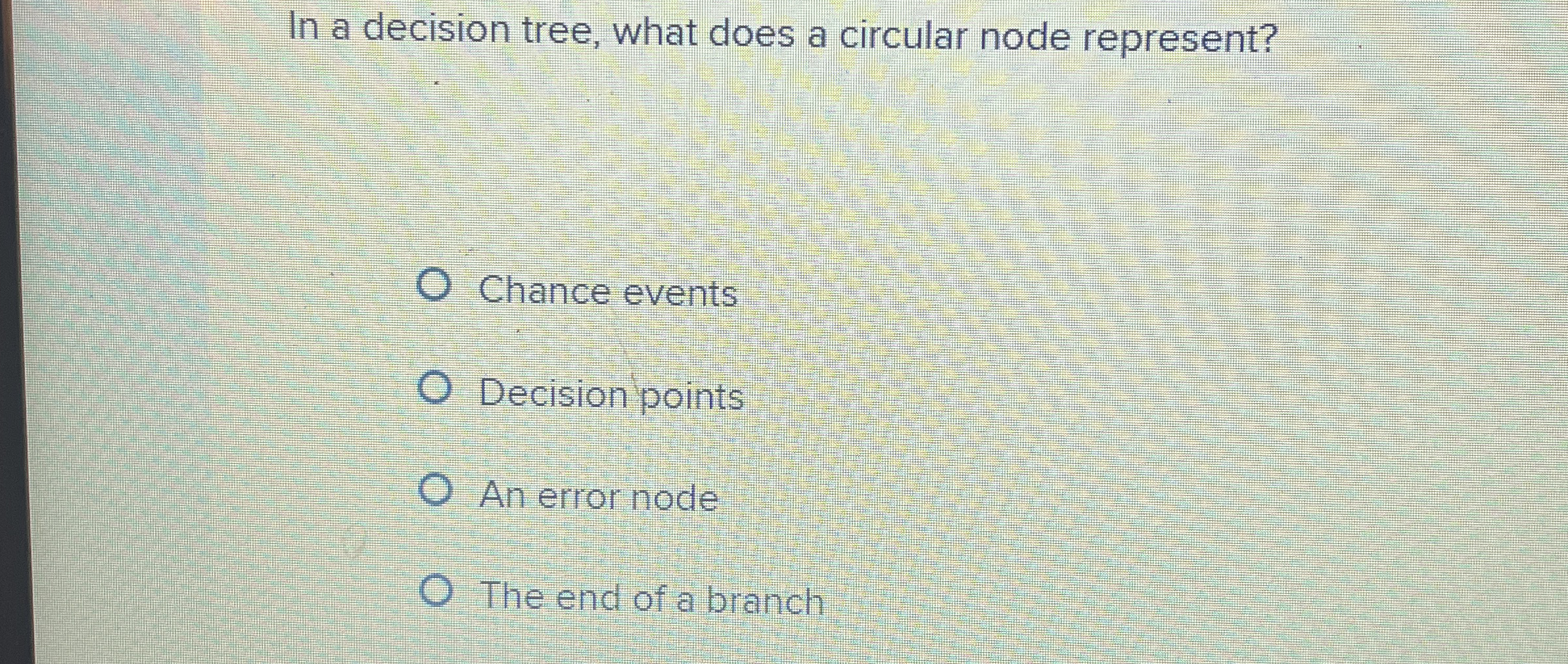 In a decision tree, what does a circular node