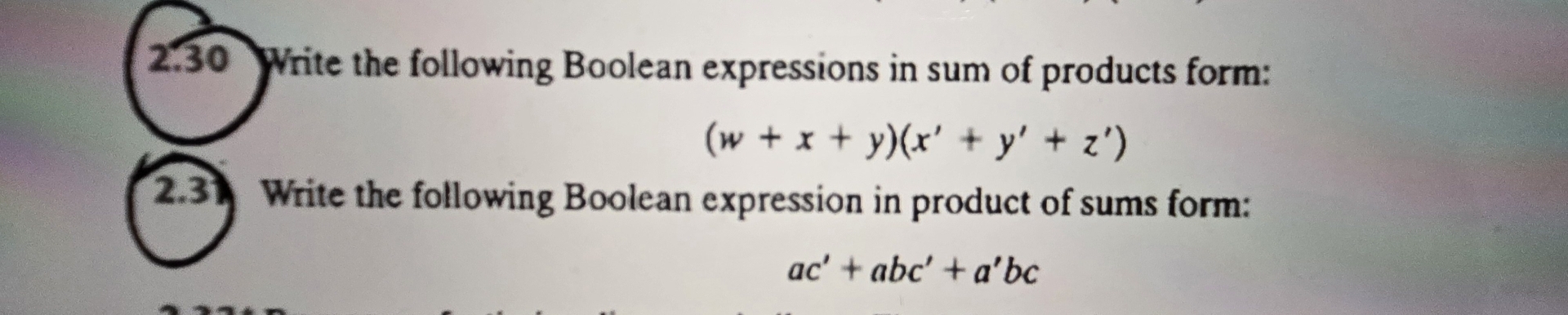 2 . 3 0 Write the following Boolean expressions