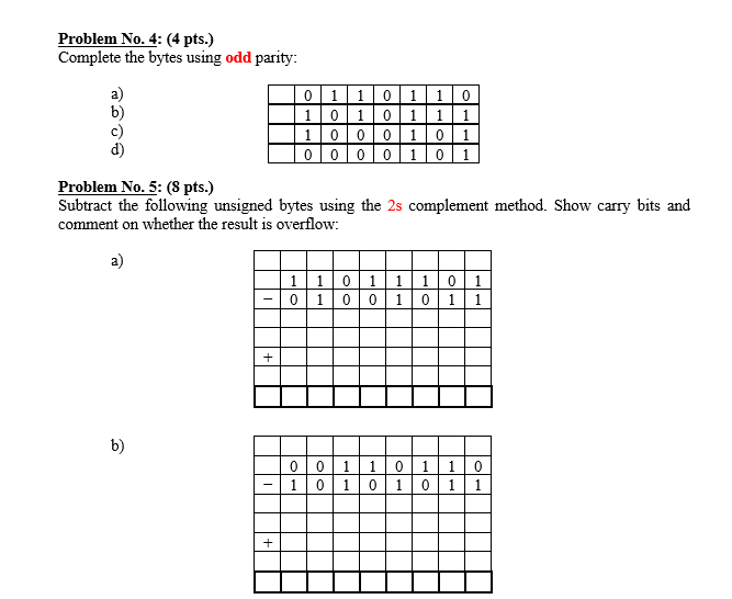 Problem No . 4 : ( 4 pts . ) Complete the bytes